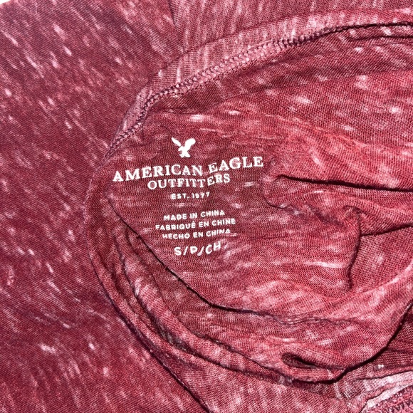 AEO maroon/burgundy relaxed fit t-shirt with open back and front pocket - Picture 3 of 3